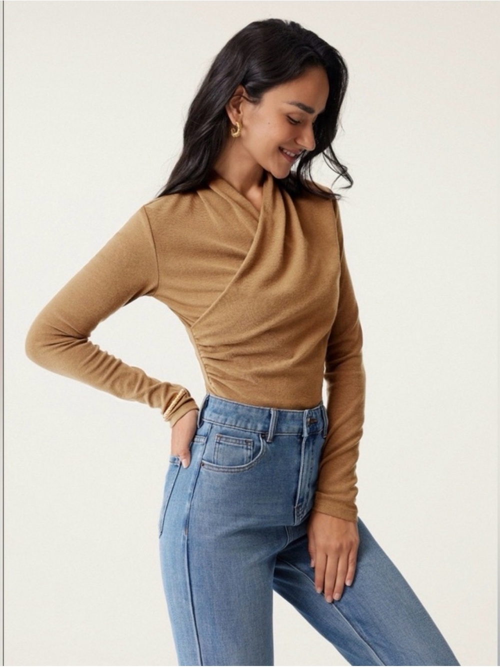 OGL NWT Lite Warm Surplice Long Sleeve Top Cinnamon Buff Size Large.